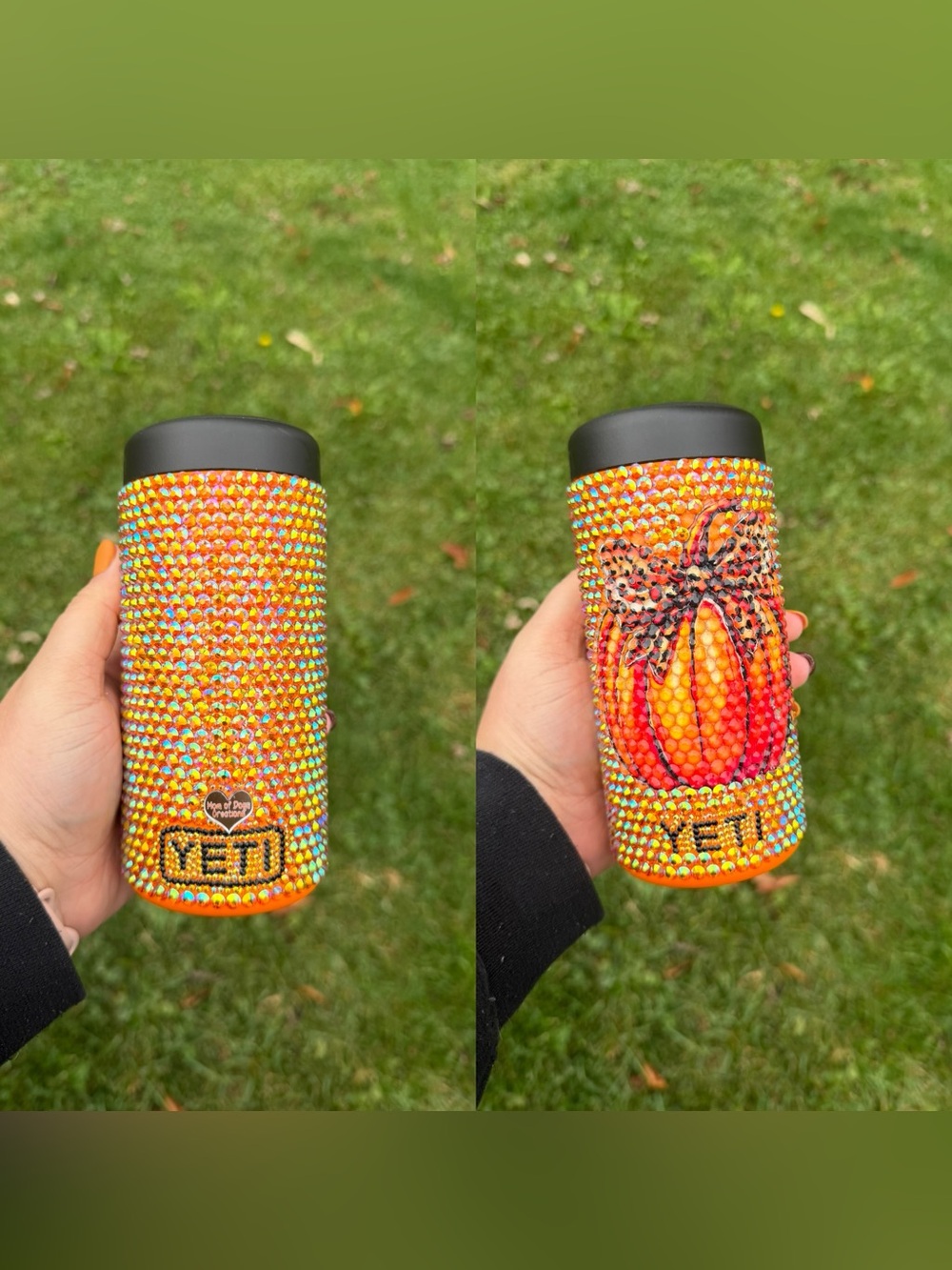 YETI Orange Rhinestone Slim Can